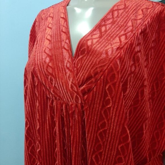 Vanity Fair Velvet Nightgown Womens One Size Short Sleeve Dolman Long Kaftan Red - Picture 4 of 11